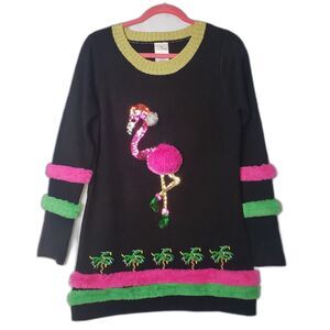 Jane Street Sweater Tunic Dress  Womens Small Flamingo Sequin Ugly Christmas